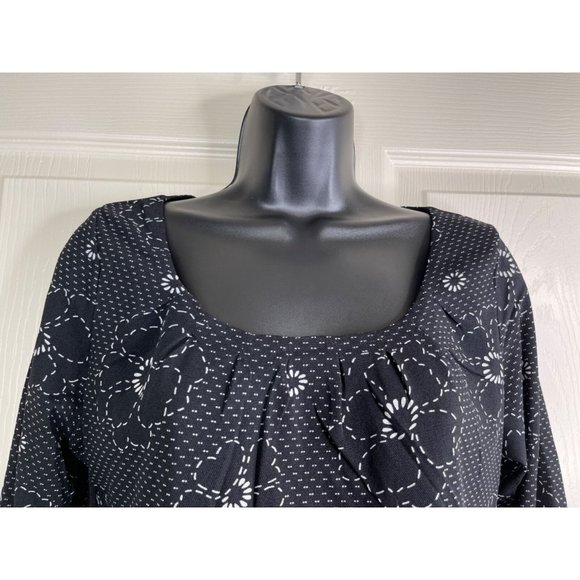 Ann Taylor Top Women Size S 3/4 Sleeve Black White Pink Floral Sheer Lined - Picture 2 of 8